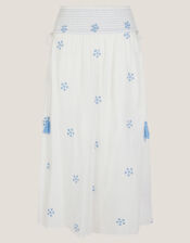 Daisy Embroidered Floral Midi Skirt, White (WHITE), large