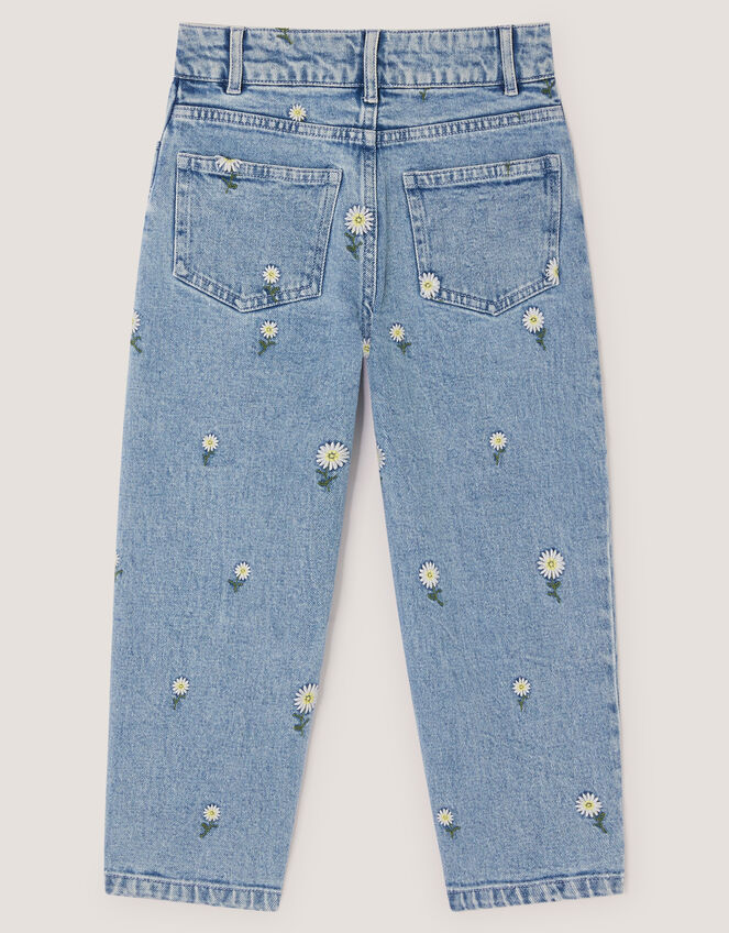 Daisy Embroidered Barrel Jeans, Blue (BLUE), large