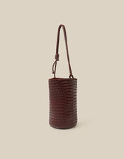 Marnie Woven Faux Leather Shoulder Bag, Brown (CHOCOLATE), large
