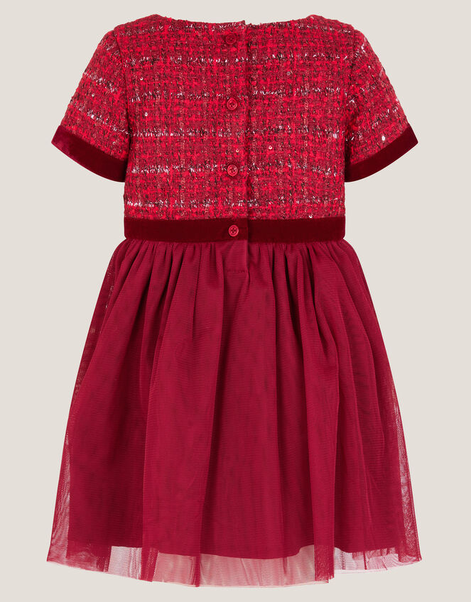 Baby Tweed Bow Disco Dress, Red (RED), large