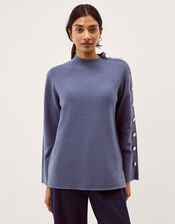 Breda Funnel Neck Button Jumper, Blue (BLUE), large