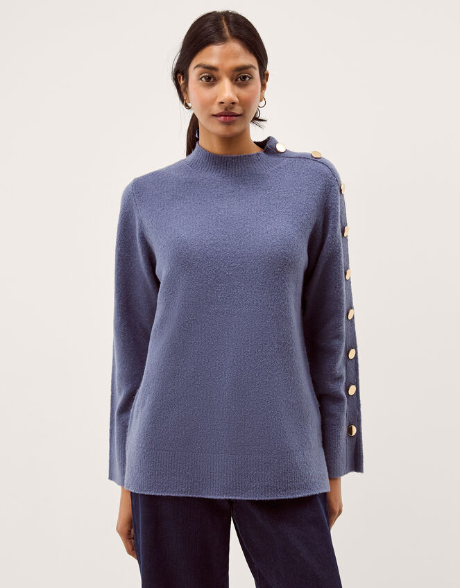 Breda Funnel Neck Button Jumper, Blue (BLUE), large