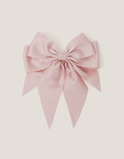 Long Tiered Satin Bow Hair Clip, Pink (DUSKY PINK), large