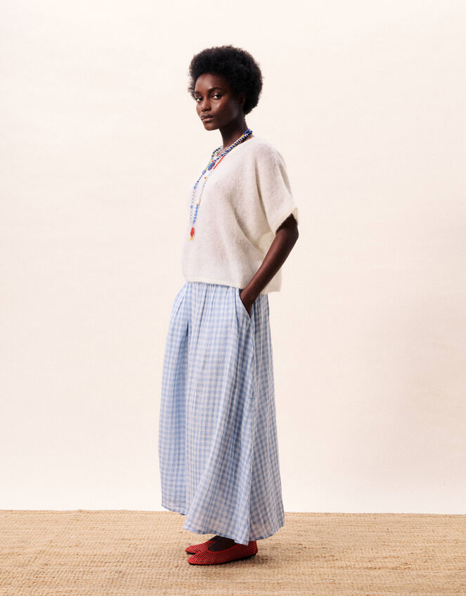 FRNCH Gingham Maxi Skirt, Blue (BLUE), large
