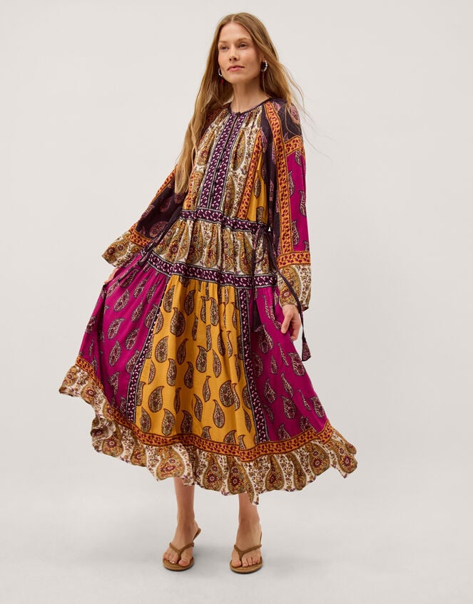 Magdalena Paisley Print Midi Dress, Red (BERRY), large