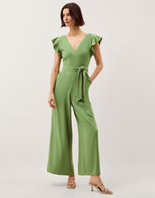 Riri V-Neck Frill Jumpsuit, Green (OLIVE), large