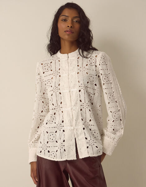 Dorothy Knot Button Lace Top, Cream (CREAM), large