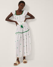 Isabelle Embroidered Square Neck Midi Dress, White (WHITE), large