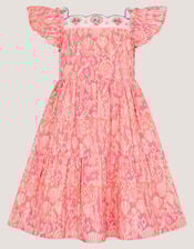 Embroidered Shell Print Dress, Pink (PINK), large