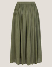 Bethany Crinkle Midi Skirt, Green (KHAKI), large