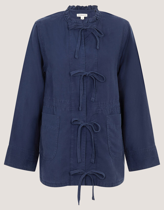 Felicity Tie Front Linen Blend Jacket, Blue (NAVY), large
