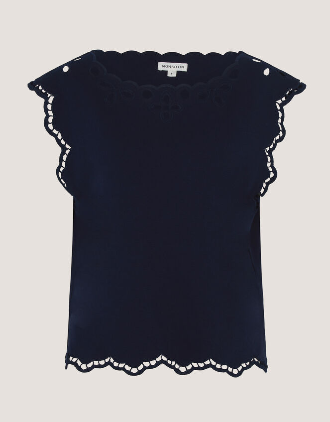 Gaia Floral Cutwork Top, Blue (NAVY), large