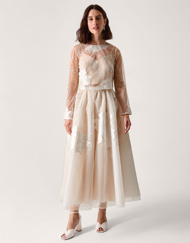 Rhea Floral Embroidered Mesh Wedding Top, Ivory (IVORY), large