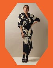 One Hundred Stars Stork Print Dress, Black (BLACK), large