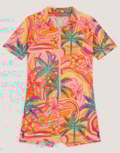 Tropical Swirl UPF50+ Short Swimsuit, Orange (ORANGE), large