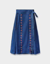 East Marion Denim Wrap Embroidered Skirt, Blue (DENIM), large