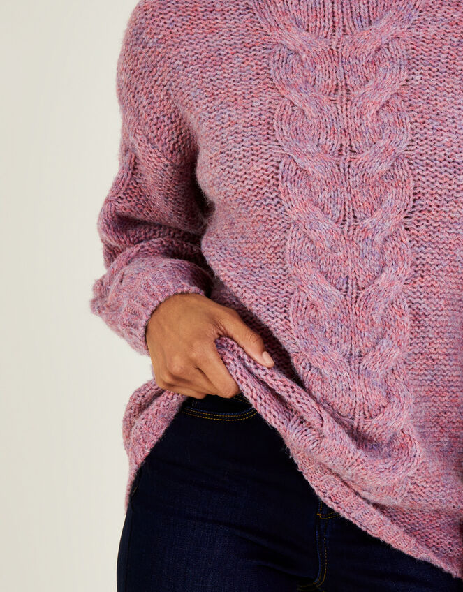 Melange Cable Knit Sweater with Recycled Polyester, Purple (PURPLE), large