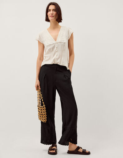 Cindy Embroidered Wide Leg Pants, Black (BLACK), large