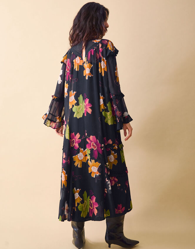 Clemence Camille Floral Georgette Midi Dress, Black (BLACK), large