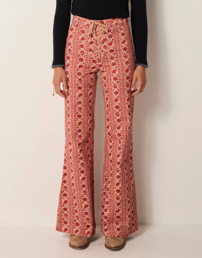 Maison Hotel Calypso Floral Flare Trousers, Orange (CORAL), large