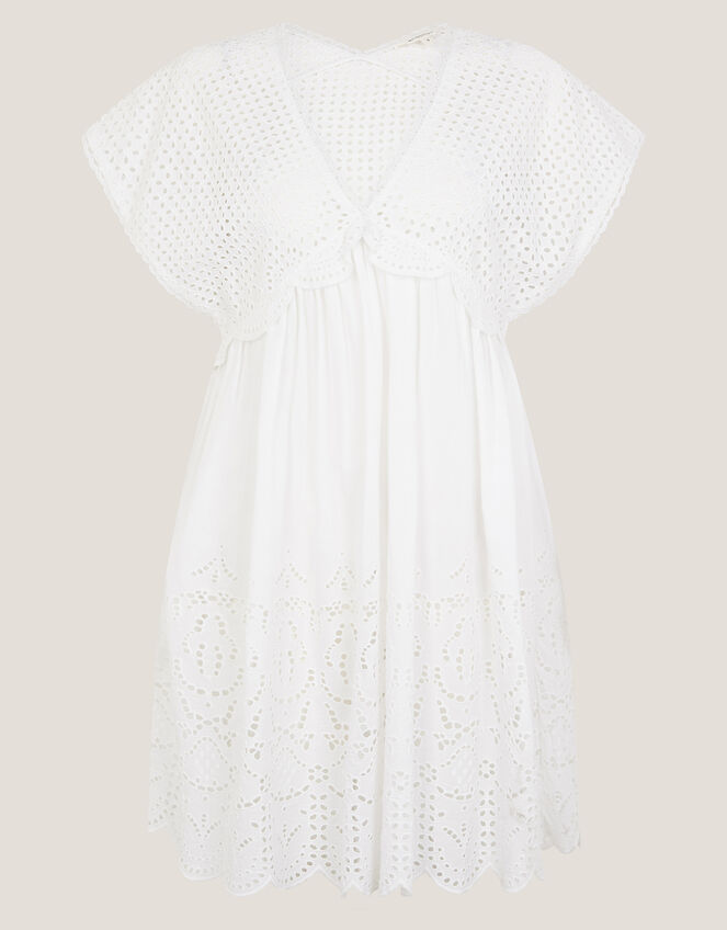 Lola Broderie Mini Swing Dress, White (WHITE), large