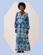 East Kris V-Neck Batik Maxi Dress, Blue (DARK BLUE), large