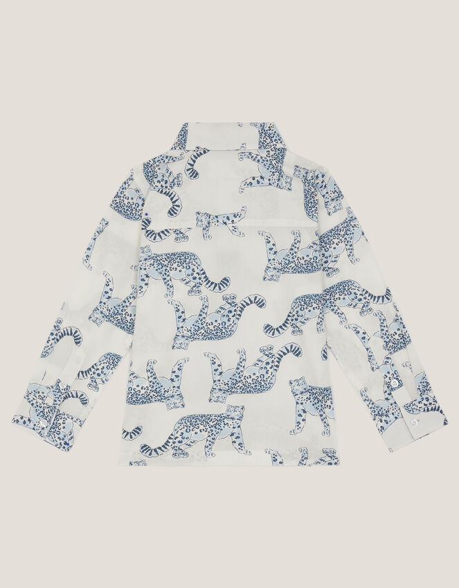 Leopard Print Long Sleeve Shirt, White (WHITE), large