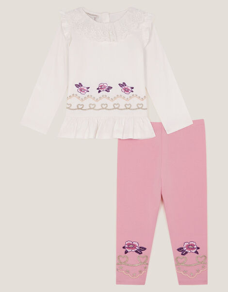 Baby Floral Heart Top & Leggings Set, Ivory (IVORY), large