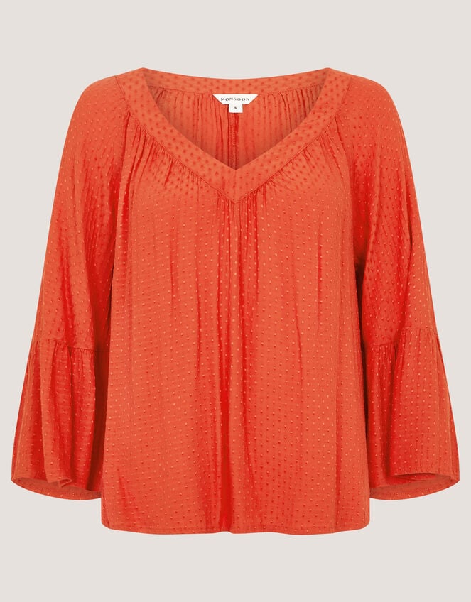 Kallie Dobby Blouse, Orange (ORANGE), large