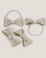 4-Pack Rhinestone Bow Hair Bands & Clips, Silver (SILVER), large