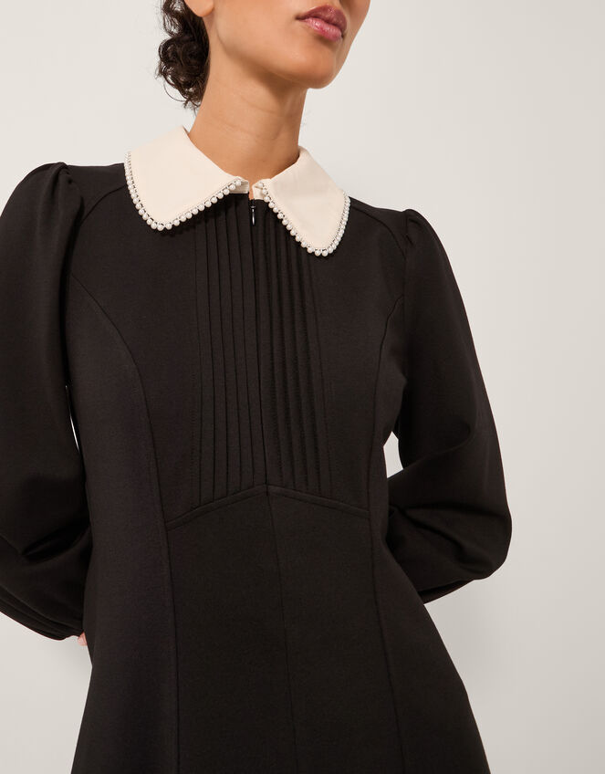 Priya Ponte Jersey Collar Mini Dress, Black (BLACK), large