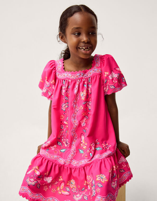 Ariella Sequin Print Scallop Trim Dress, Pink (PINK), large