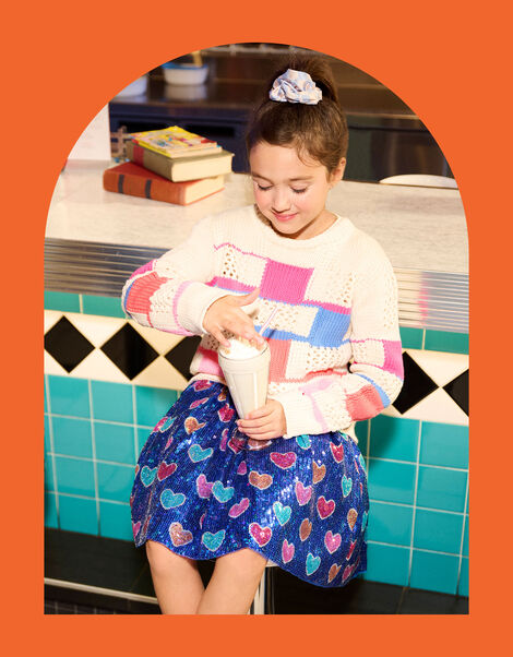 Hatley Bursted Hearts Sequin Skirt, Blue (BLUE), large