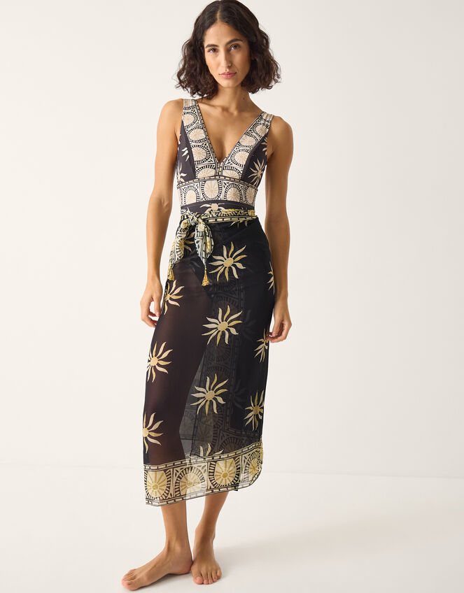 Tanya Plunge Sun Print Swimsuit, Black (BLACK), large