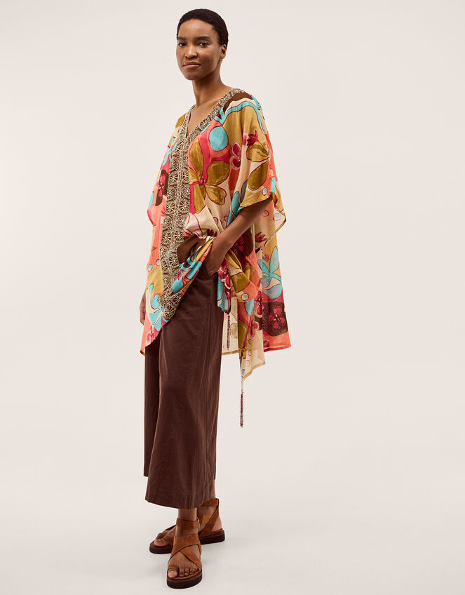 Iris Floral Print Mini Kaftan, , large