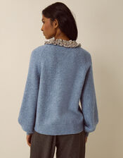 Corie Check Ruffle Collar Jumper, Blue (BLUE), large