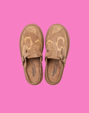 Laidback London Embroidered Suede Clogs, Camel (CAMEL), large