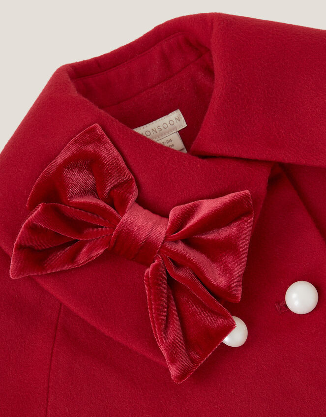 Baby Velvet Bow Cape Coat, Red (RED), large