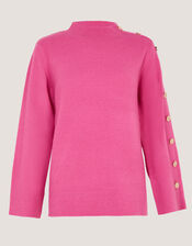 Breda Funnel Neck Button Jumper, Pink (PINK), large