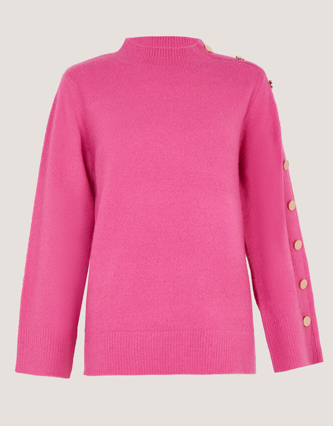 Breda Funnel Neck Button Jumper, Pink (PINK), large