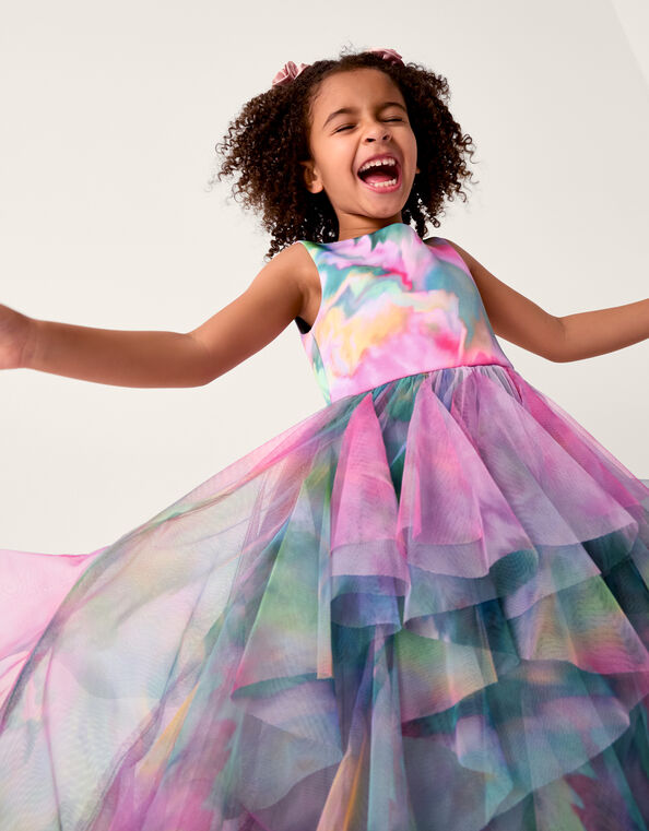 Watercolor Sleeveless Ruffle Party Dress, Multi (MULTI), large