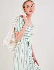 Stripe Jacquard Belted Tiered Dress with LENZING&trade; ECOVERO&trade;, Green (GREEN), large