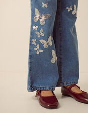 Butterfly Sequin Wide Leg Jeans, Blue (BLUE), large