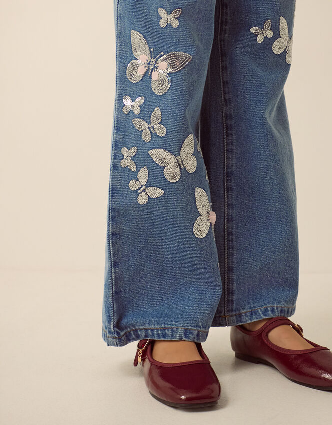 Butterfly Sequin Wide Leg Jeans, Blue (BLUE), large