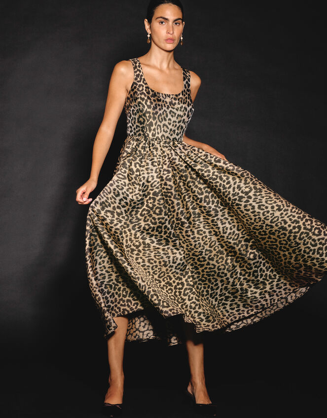 Sicily Fit and Flare Midi Dress, Brown (BROWN), large