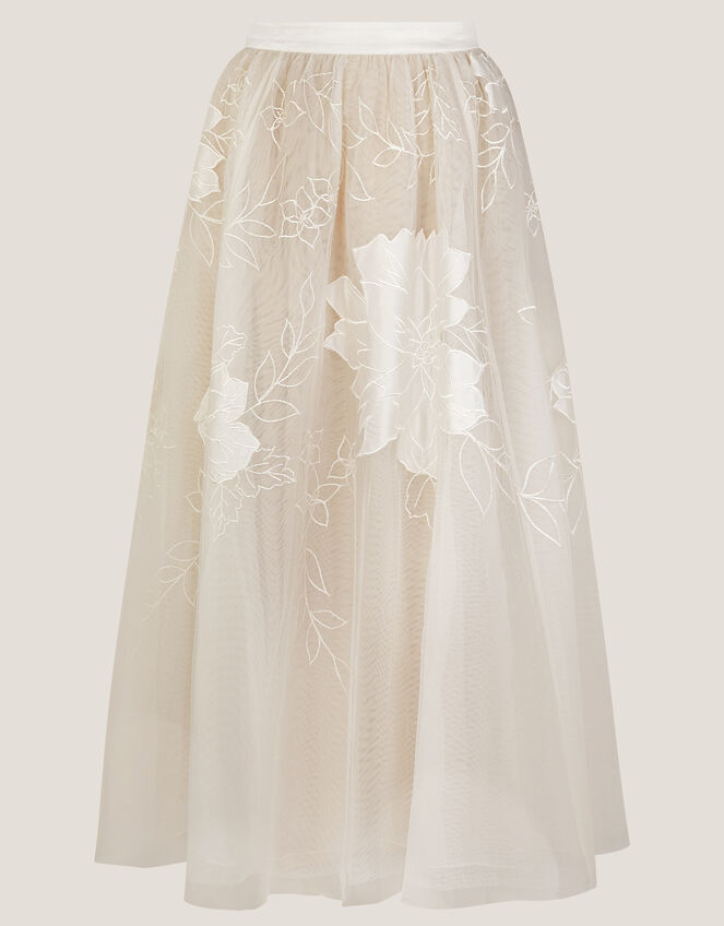 Rhea Floral Embroidered Mesh Wedding Skirt, Ivory (IVORY), large