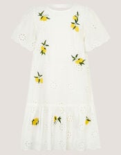 Lemon Embroidered Broderie Dress, White (WHITE), large