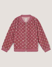 Gracie Embellished Velour Bomber Jacket, Pink (PINK), large