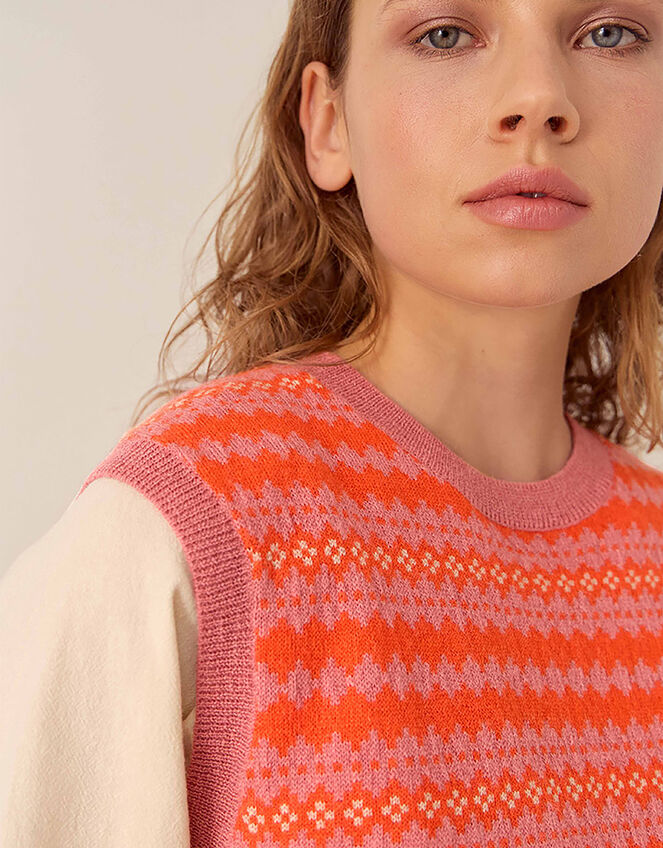 East Becky Alpaca and Cashmere Fairisle Tank, Orange (ORANGE), large