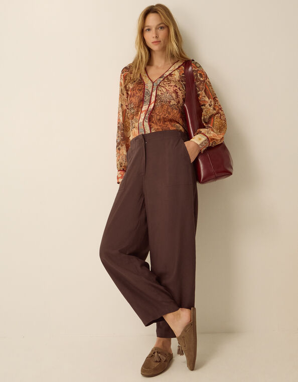 Joanie Linen Blend Barrel Pants, Brown (CHOCOLATE), large